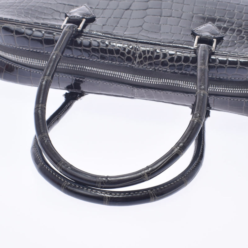 HERMES Hermes Plum Elan Graphite Silver Bracket □ F engraved (around 2002) Ladies Porosus Handbag AB Rank Used Ginzo