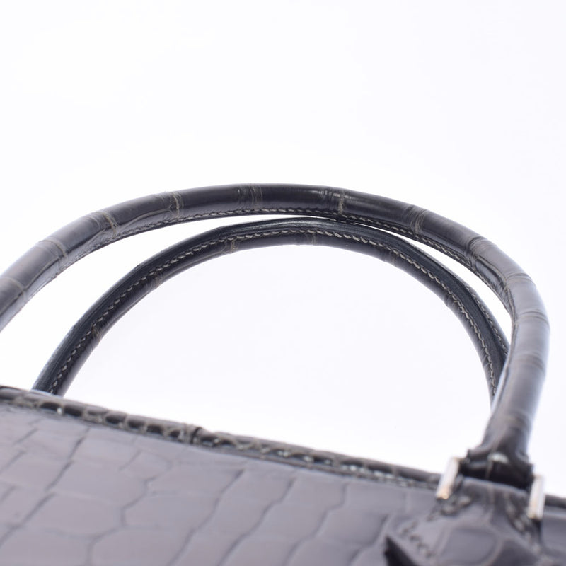 HERMES Hermes Plum Elan Graphite Silver Bracket □ F engraved (around 2002) Ladies Porosus Handbag AB Rank Used Ginzo