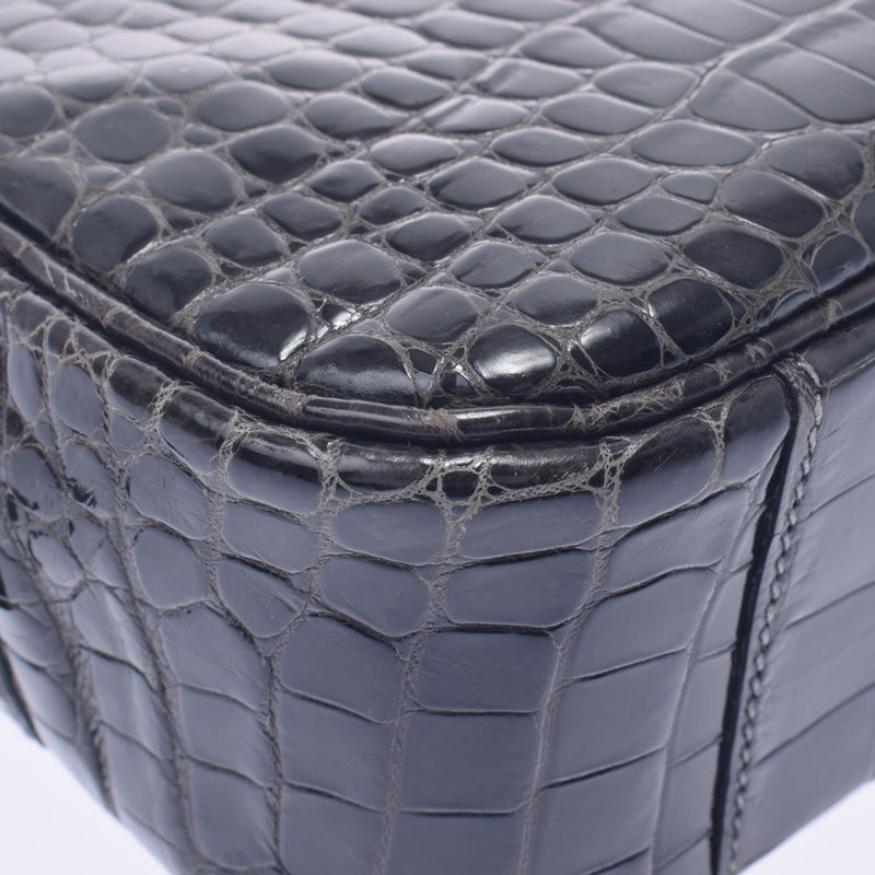 HERMES Hermes Plum Elan Graphite Silver Bracket □ F engraved (around 2002) Ladies Porosus Handbag AB Rank Used Ginzo