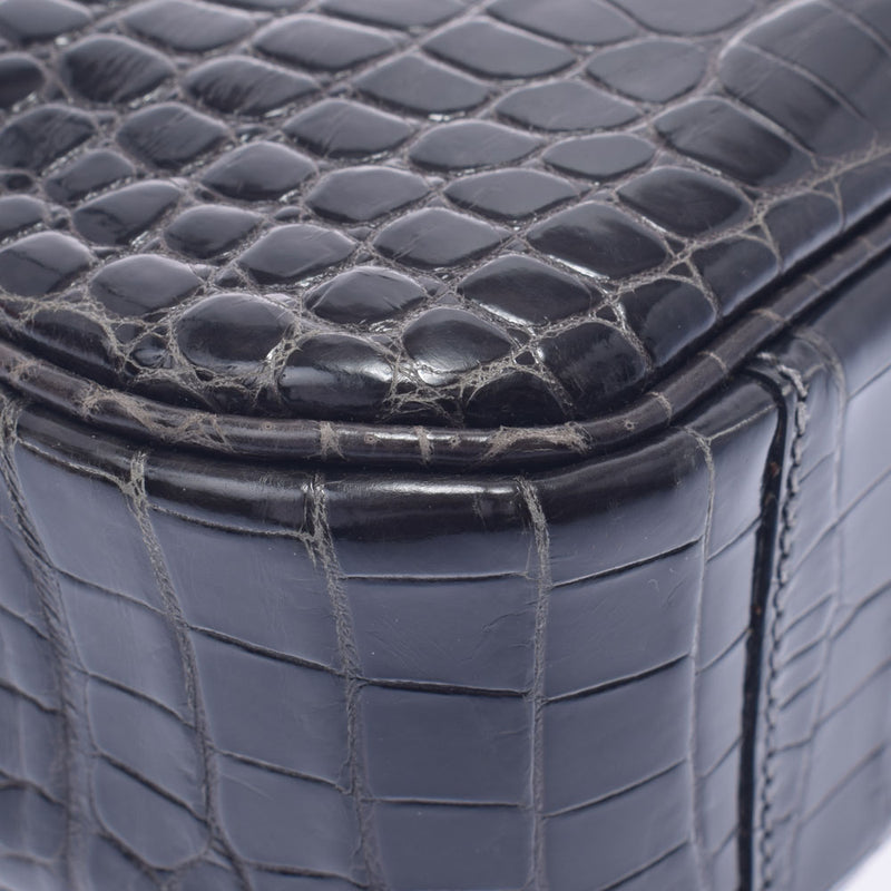 HERMES Hermes Plum Elan Graphite Silver Bracket □ F engraved (around 2002) Ladies Porosus Handbag AB Rank Used Ginzo