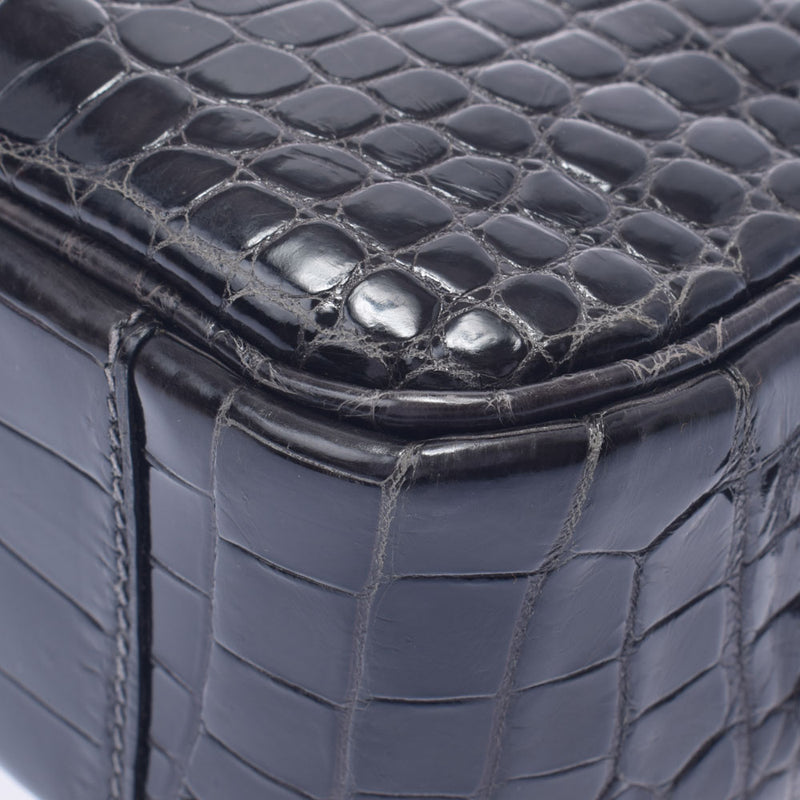 HERMES Hermes Plum Elan Graphite Silver Bracket □ F engraved (around 2002) Ladies Porosus Handbag AB Rank Used Ginzo