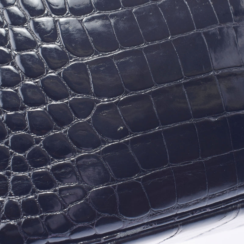 HERMES Hermes Prium Elan Black Gold Bracket □ E engraved (around 2001) Ladies Porosus Handbag AB Rank Used Ginzo