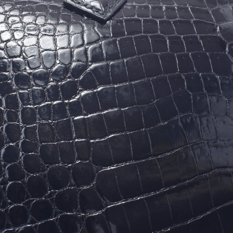 HERMES Hermes Prium Elan Black Gold Bracket □ E engraved (around 2001) Ladies Porosus Handbag AB Rank Used Ginzo