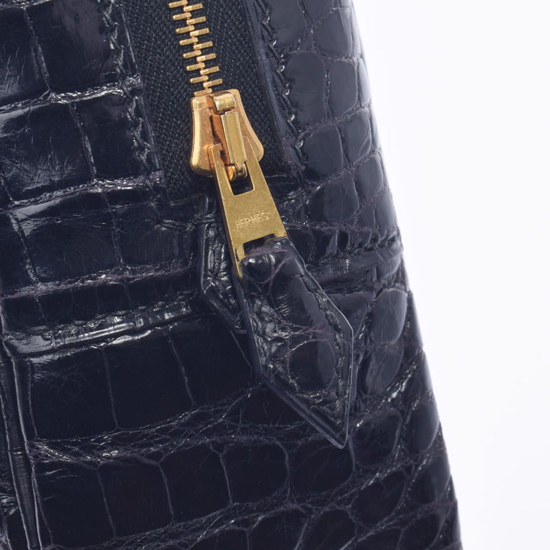 HERMES Hermes Prium Elan Black Gold Bracket □ E engraved (around 2001) Ladies Porosus Handbag AB Rank Used Ginzo