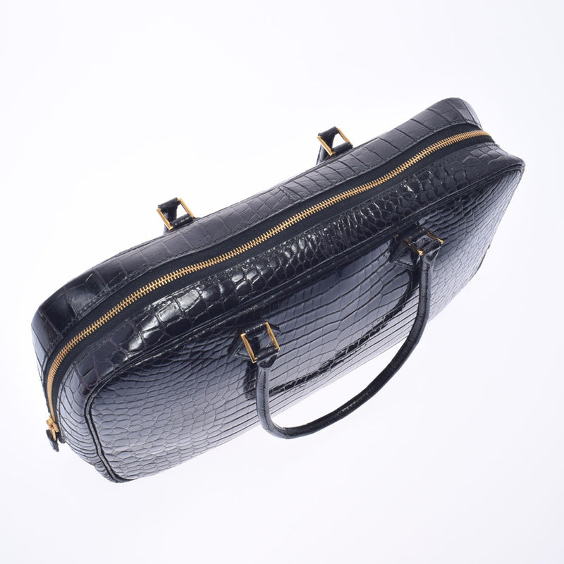 HERMES Hermes Prium Elan Black Gold Bracket □ E engraved (around 2001) Ladies Porosus Handbag AB Rank Used Ginzo