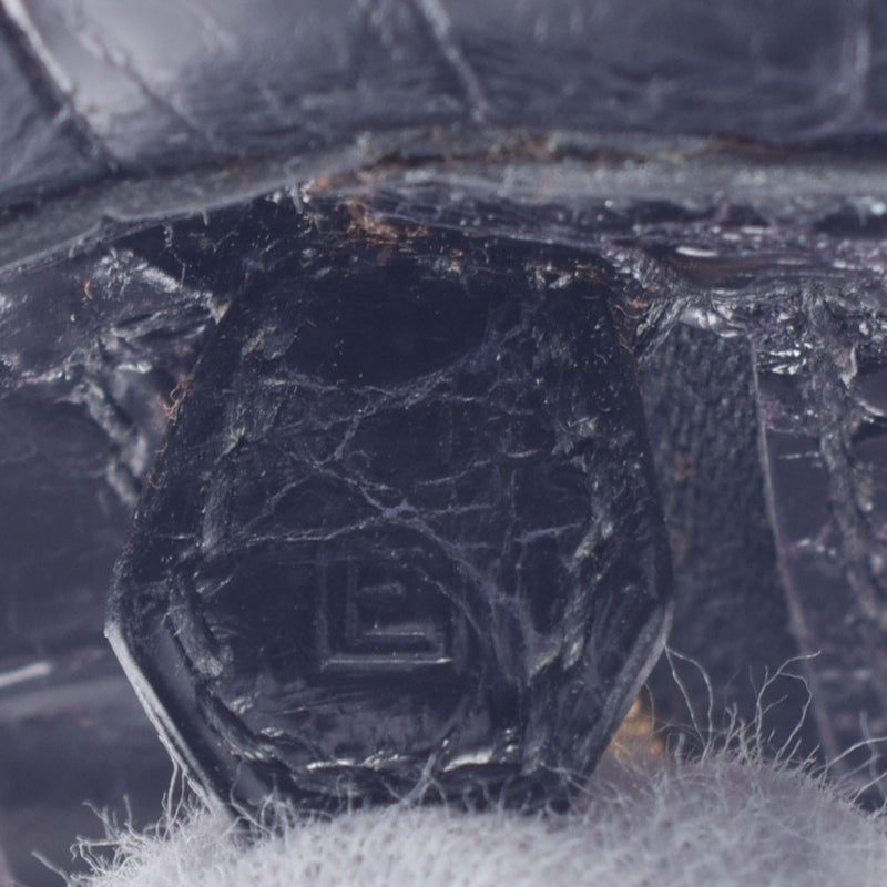 HERMES Hermes Prium Elan Black Gold Bracket □ E engraved (around 2001) Ladies Porosus Handbag AB Rank Used Ginzo