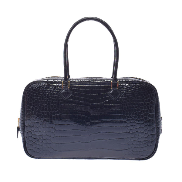 HERMES Hermes Prium Elan Black Gold Bracket □ E engraved (around 2001) Ladies Porosus Handbag AB Rank Used Ginzo