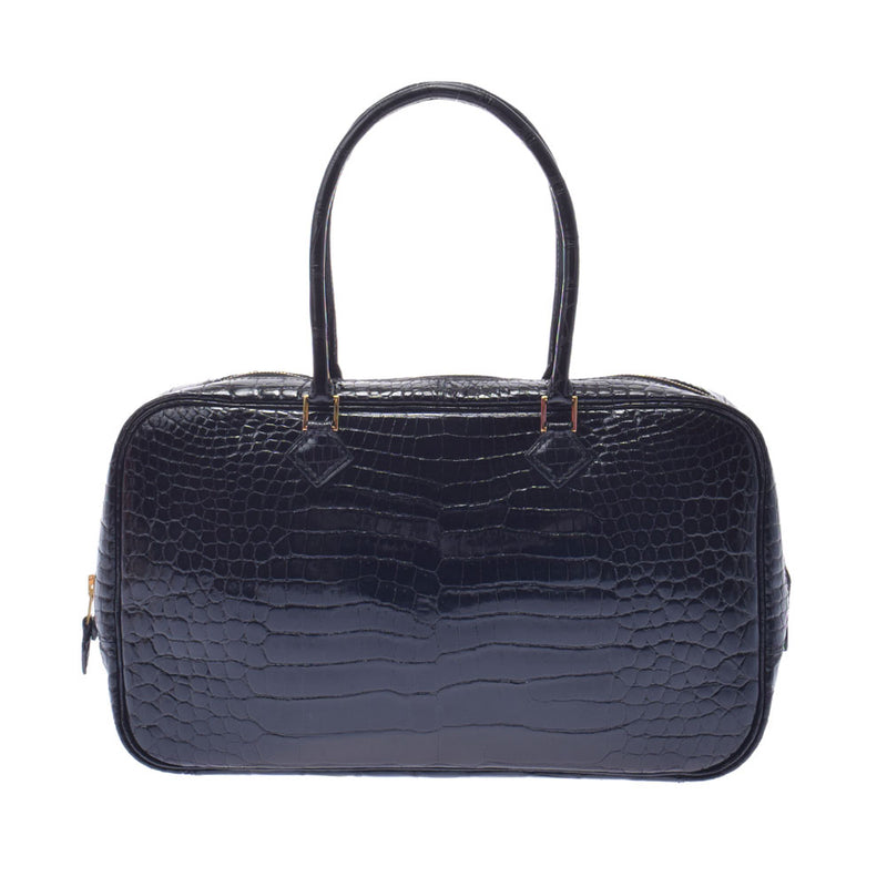 HERMES Hermes Prium Elan Black Gold Bracket □ E engraved (around 2001) Ladies Porosus Handbag AB Rank Used Ginzo