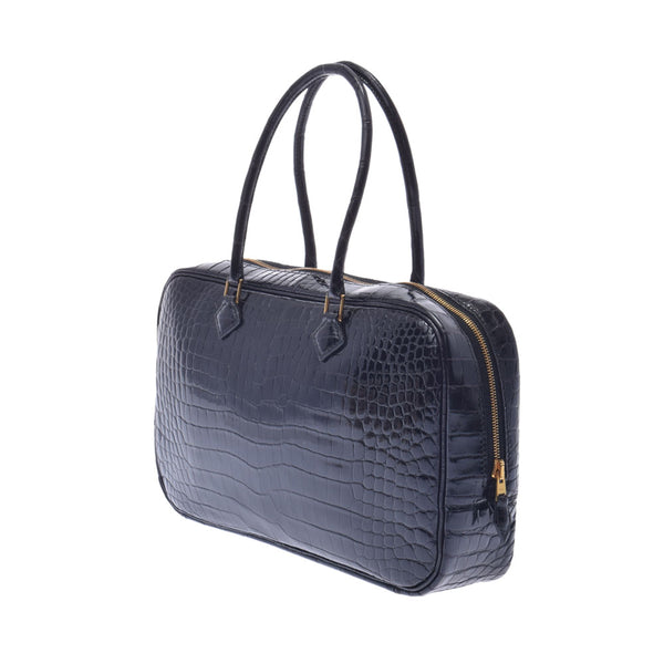 HERMES Hermes Prium Elan Black Gold Bracket □ E engraved (around 2001) Ladies Porosus Handbag AB Rank Used Ginzo