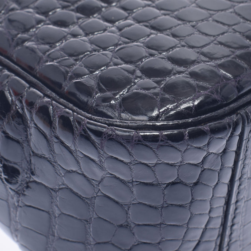 HERMES Hermes Prium Elan Black Gold Bracket □ E engraved (around 2001) Ladies Porosus Handbag AB Rank Used Ginzo