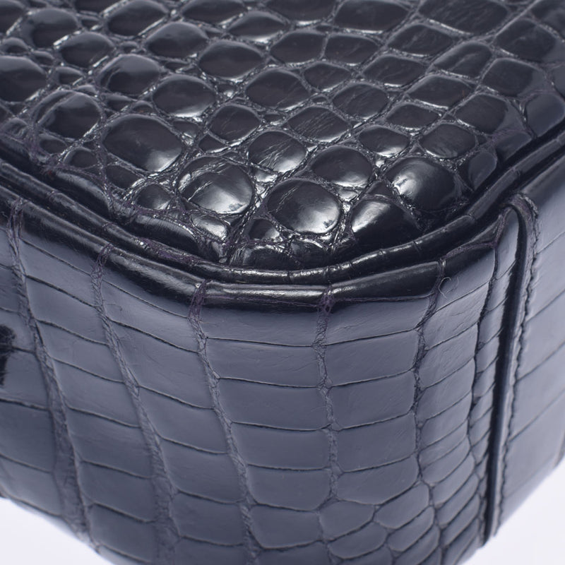 HERMES Hermes Prium Elan Black Gold Bracket □ E engraved (around 2001) Ladies Porosus Handbag AB Rank Used Ginzo