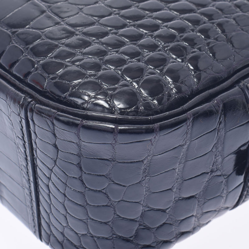 HERMES Hermes Prium Elan Black Gold Bracket □ E engraved (around 2001) Ladies Porosus Handbag AB Rank Used Ginzo