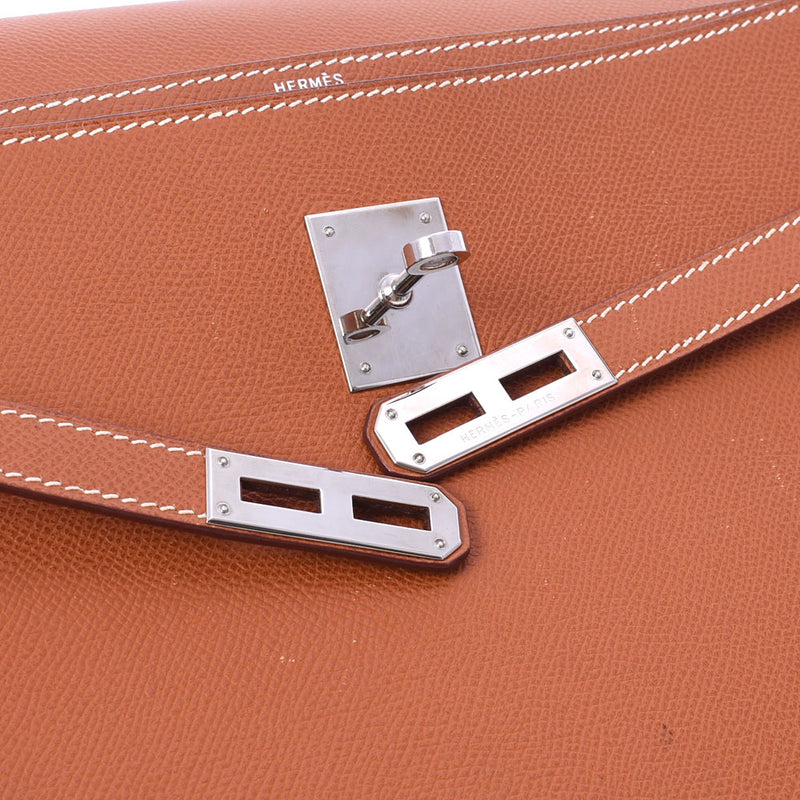 HERMES Hermes Kelly De Pesh 34 Cognac Silver Bracket □ I engraved (around 2005) Men's Vo Epson Business Bag AB Rank Used Ginzo