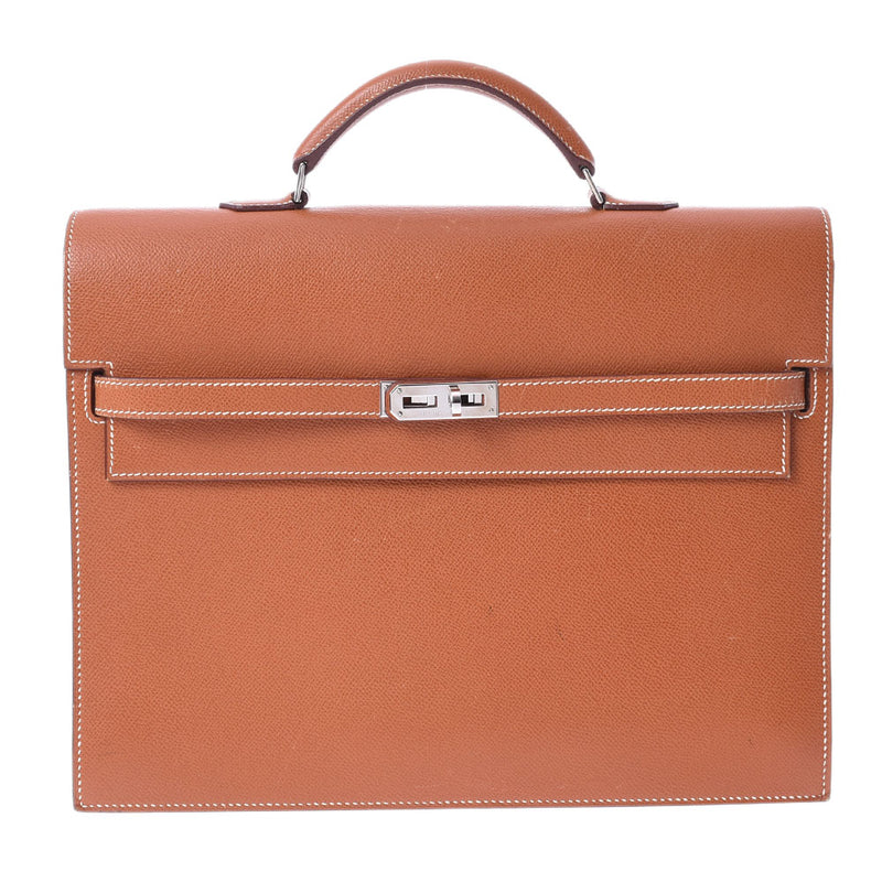 HERMES Hermes Kelly De Pesh 34 Cognac Silver Bracket □ I engraved (around 2005) Men's Vo Epson Business Bag AB Rank Used Ginzo