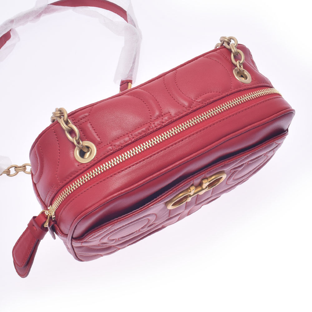 【美品】サルバトーレフェラガモ ガンチーニ ショルダーバッグ ゴールド金具 フェラガモガンチーニ チェーンショルダー 赤 ゴールド金具