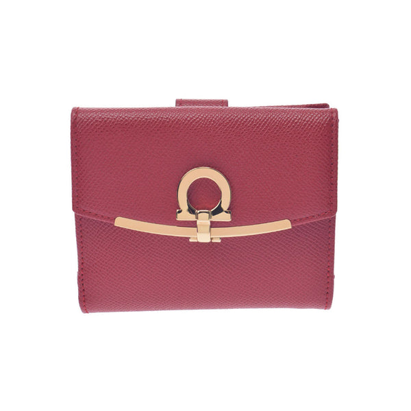 SALVATORE FERRAGAMO Ferragamo Ganchini Brigade W Hock Wallet Red Gold Bracket 22C877 Ladies Calf Born Wallet Unused Ginzo