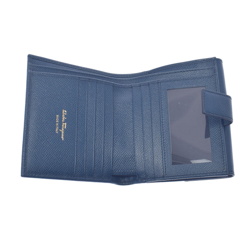 SALVATORE FERRAGAMO Ferragamo Ganchini Brigade W Hook Wallet Dark Blue Gold Gold Bracket 22C877 Unisex Calf Born Wallet Unused Ginzo