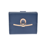 SALVATORE FERRAGAMO Ferragamo Ganchini Brigade W Hook Wallet Dark Blue Gold Gold Bracket 22C877 Unisex Calf Born Wallet Unused Ginzo