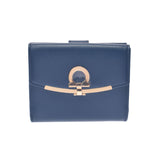 SALVATORE FERRAGAMO Ferragamo Ganchini Brigade W Hook Wallet Dark Blue Gold Gold Bracket 22C877 Unisex Calf Born Wallet Unused Ginzo