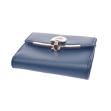 SALVATORE FERRAGAMO Ferragamo Ganchini Brigade W Hook Wallet Dark Blue Gold Gold Bracket 22C877 Unisex Calf Born Wallet Unused Ginzo