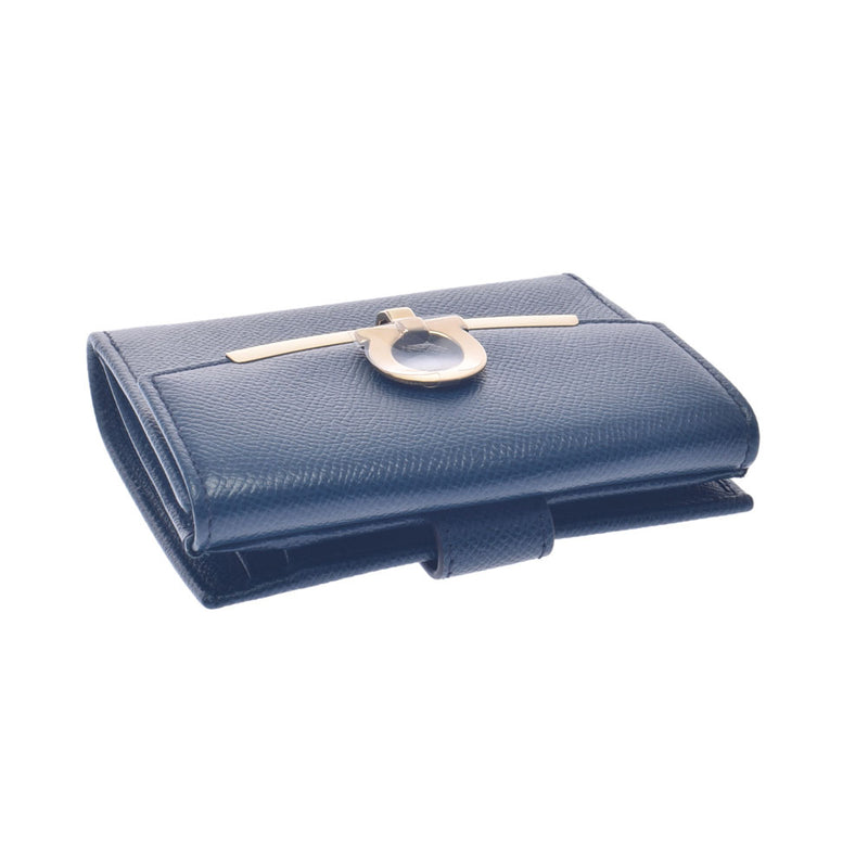 SALVATORE FERRAGAMO Ferragamo Ganchini Brigade W Hook Wallet Dark Blue Gold Gold Bracket 22C877 Unisex Calf Born Wallet Unused Ginzo