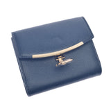 SALVATORE FERRAGAMO Ferragamo Ganchini Brigade W Hook Wallet Dark Blue Gold Gold Bracket 22C877 Unisex Calf Born Wallet Unused Ginzo