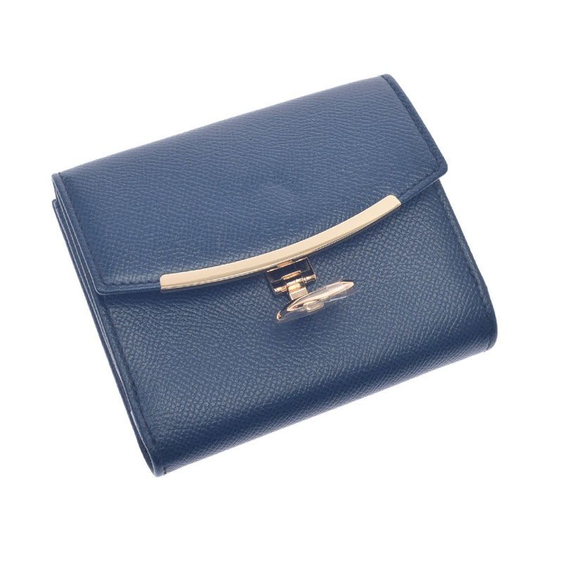 SALVATORE FERRAGAMO Ferragamo Ganchini Brigade W Hook Wallet Dark Blue Gold Gold Bracket 22C877 Unisex Calf Born Wallet Unused Ginzo