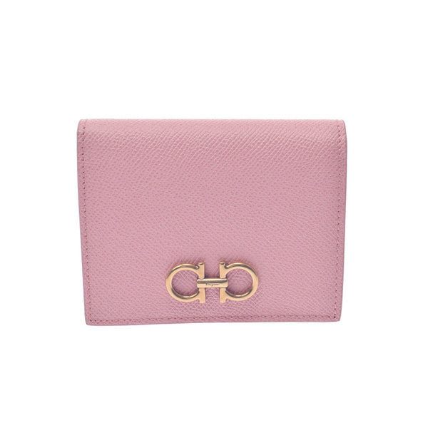 SALVATORE FERRAGAMO Ferragamo Ganchini Bracket Compact Wallet Pink Gold Bracket 22D780 Ladies Calf Bi -fold Wallet Unused Ginzo