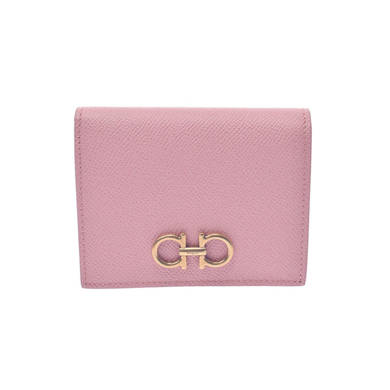 SALVATORE FERRAGAMO Ferragamo Ganchini Bracket Compact Wallet Pink Gold Bracket 22D780 Ladies Calf Bi -fold Wallet Unused Ginzo