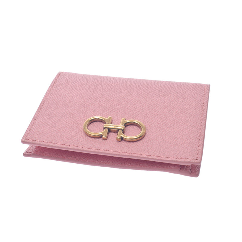 SALVATORE FERRAGAMO Ferragamo Ganchini Bracket Compact Wallet Pink Gold Bracket 22D780 Ladies Calf Bi -fold Wallet Unused Ginzo