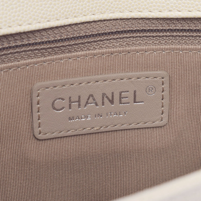 CHANEL Chanel Bicolor Chain White/Beige Silver Bracket Ladies Caviar Skin Shoulder Bag A Rank used Ginzo