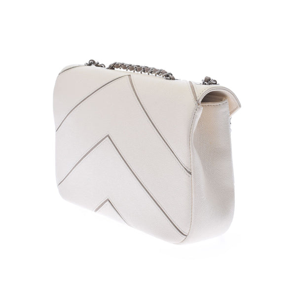 CHANEL Chanel Bicolor Chain White/Beige Silver Bracket Ladies Caviar Skin Shoulder Bag A Rank used Ginzo