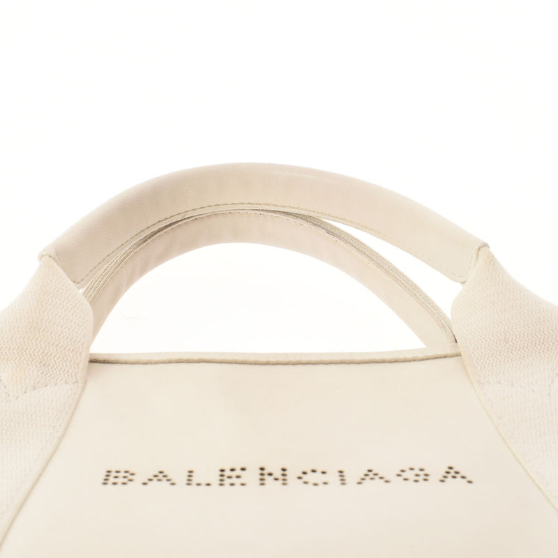 BALENCIAGA Balenciaga Navy Bass XS 2WAY White 390346 Unisex Leather/Canvas Handbag B Rank Used Ginzo