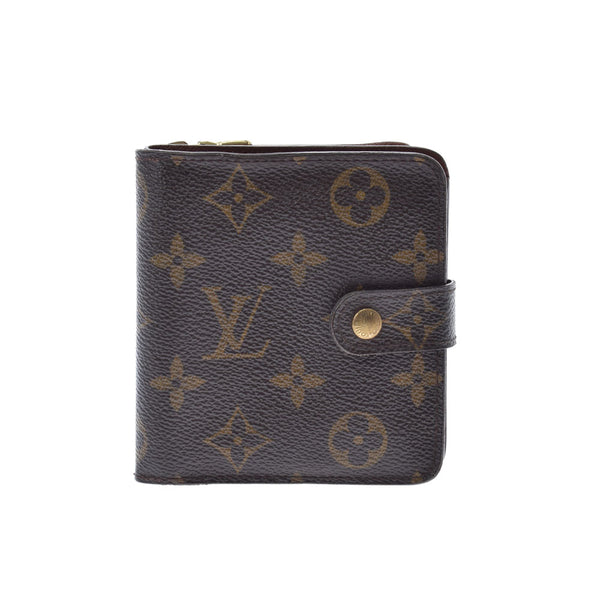 LOUIS VUITTON ルイヴィトン モノグラム コンパクトジップ  ブラウン M61667 ユニセックス モノグラムキャンバス 二つ折り財布 Bランク 中古 銀蔵