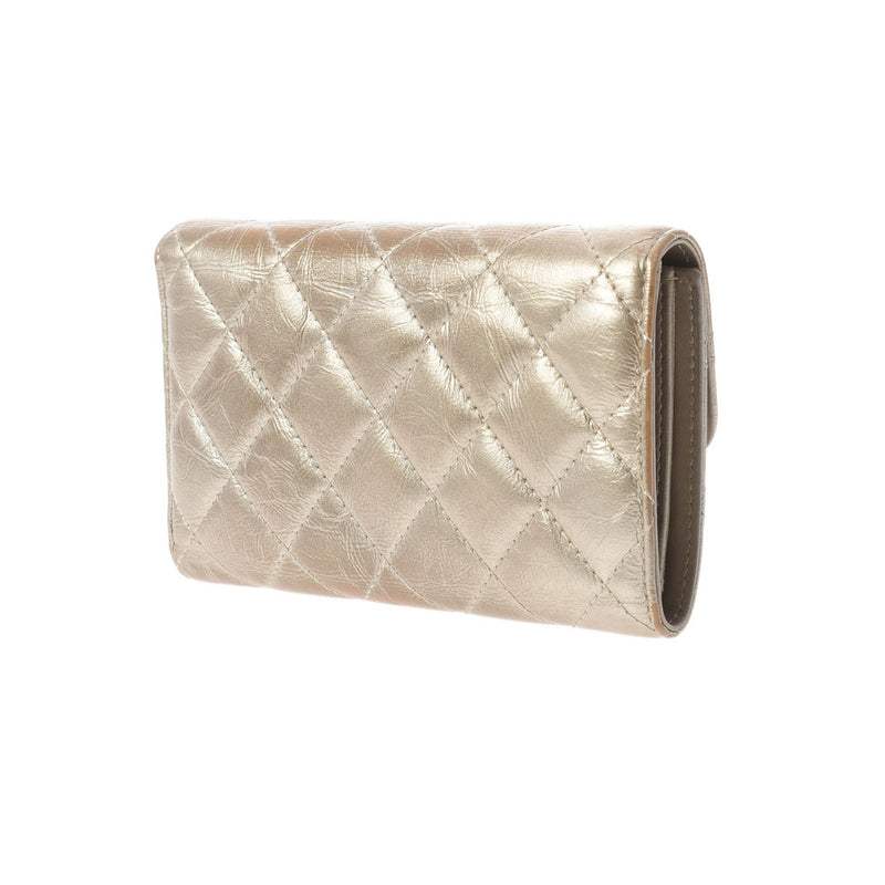 CHANEL Chanel 2.55 Gold Ladies Lambskin Three Fold Wallet B Rank Used Ginzo