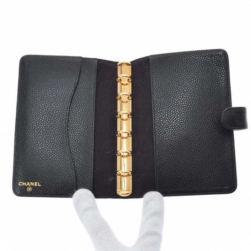CHANEL Chanel Coco Mark Black Gold Bracket Unisex Cabia Skin Notebook Cover A Rank used Ginzo