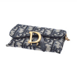 Christian DIOR Christian Dior Sadrena Trotter Navy Blue Ladies Canvas Chain Wallet A Rank Used Ginzo