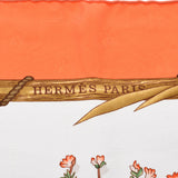 HERMES エルメス カレ90 ガヴァルニー圏谷の押し花 白×オレンジ レディース シルク100％ スカーフ Bランク 中古 銀蔵