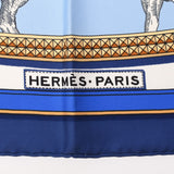 HERMES エルメス カレ90 盛装の馬 白×青 レディース シルク100％ スカーフ Aランク 中古 銀蔵