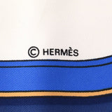 HERMES エルメス カレ90 盛装の馬 白×青 レディース シルク100％ スカーフ Aランク 中古 銀蔵