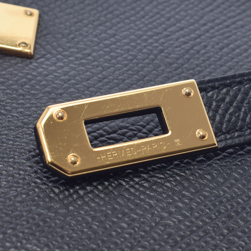 HERMES HERMES HERMES KELLY WALLET BLACK GOLD BRACKET D雕刻（2019年左右）女士Epson Long Wallet A等级使用Ginzo