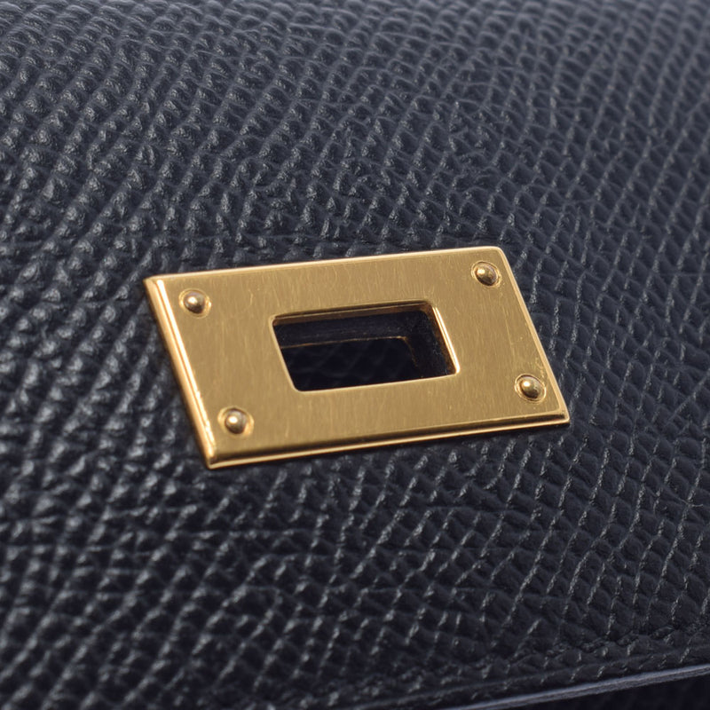 HERMES HERMES HERMES KELLY WALLET BLACK GOLD BRACKET D雕刻（2019年左右）女士Epson Long Wallet A等级使用Ginzo