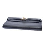 HERMES HERMES HERMES KELLY WALLET BLACK GOLD BRACKET D雕刻（2019年左右）女士Epson Long Wallet A等级使用Ginzo