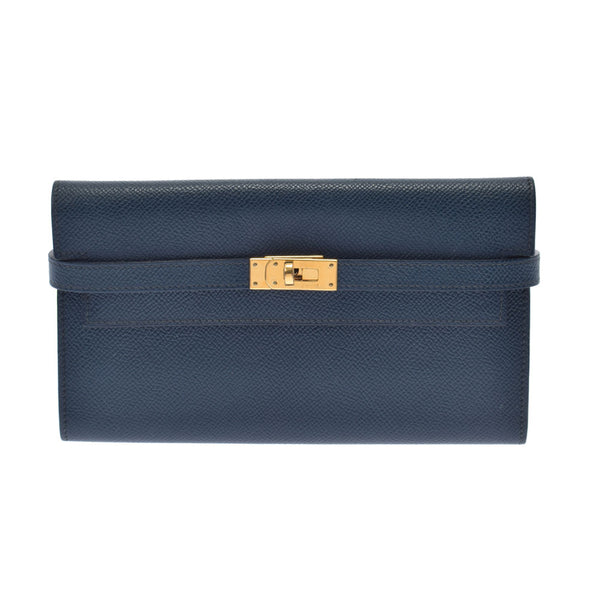 HERMES Hermes Hermes Kelly Wallet Navy Gold Bracket □ P engraved (around 2012) Unisex Vo Epson Long Wallet AB Rank Used Ginzo