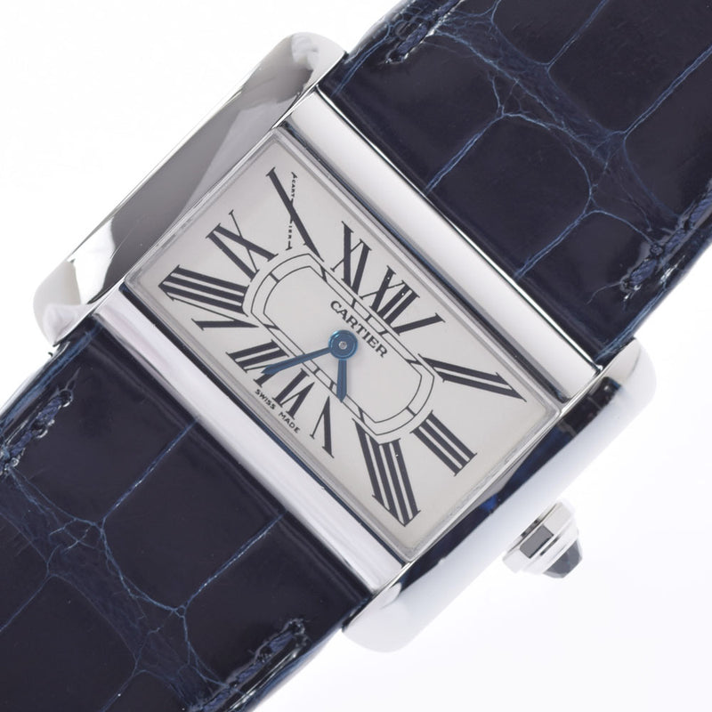 Cartier Cartier Tank Divan Mini W6300255女士SS/皮革表格石英白色拨号阵列二手Ginzo