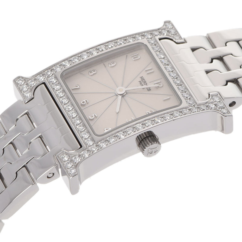 HERMES Hermes H Watch Lambusis Bezel Diamond HH1.230 Ladies SS Watch Quartz White Dial A Rank Used Ginzo