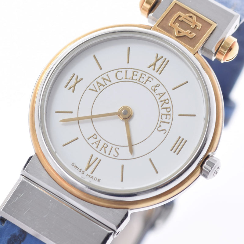 VAN CLEEF & ARPELS Van Cleef & Arpella Collection 43606 Ladies SS/GP/Leather Watch Quartz White Dial A Rank used Ginzo