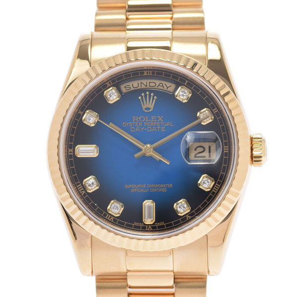 ROLEX Rolex Day Date 10P Diamond 118238A Men's YG Watch Automatic Blue Gradation Dial A Rank used Ginzo