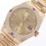 ROLEX Rolex Day Date Besel Diamond/4P Ruby 18378A Men's YG Watch Automatic Champagne Dial A Rank Used Ginzo