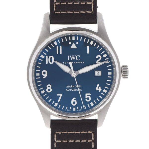 IWC Schaffhausen Eye Dabrey Sea Shafhawusen Pilot Watchmark 18 Petit Present IW327004 Men's SS/Leather Watch Automatic Blue Dial A Rank Used Ginzo